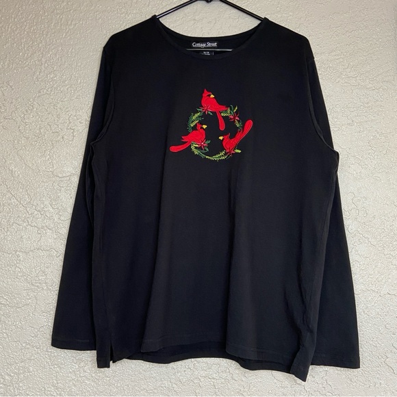 Cottage Street Long Sleeve Black Top - Appliqué, Embroidery, Beads - Size 1X - Picture 8 of 9
